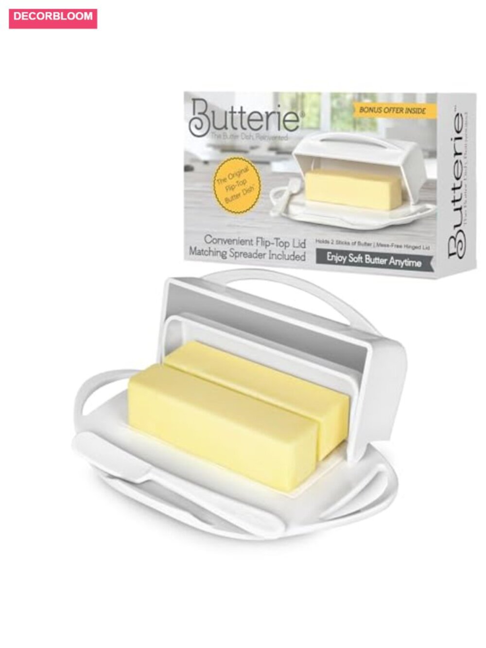 Flip Top Butter Dish 1-Piece Plastic, Holds 2 Sticks, Dishwasher Safe - Picture 1 of 6